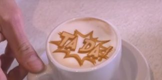 Máquina inteligente imprime desenhos e frases na espuma do café